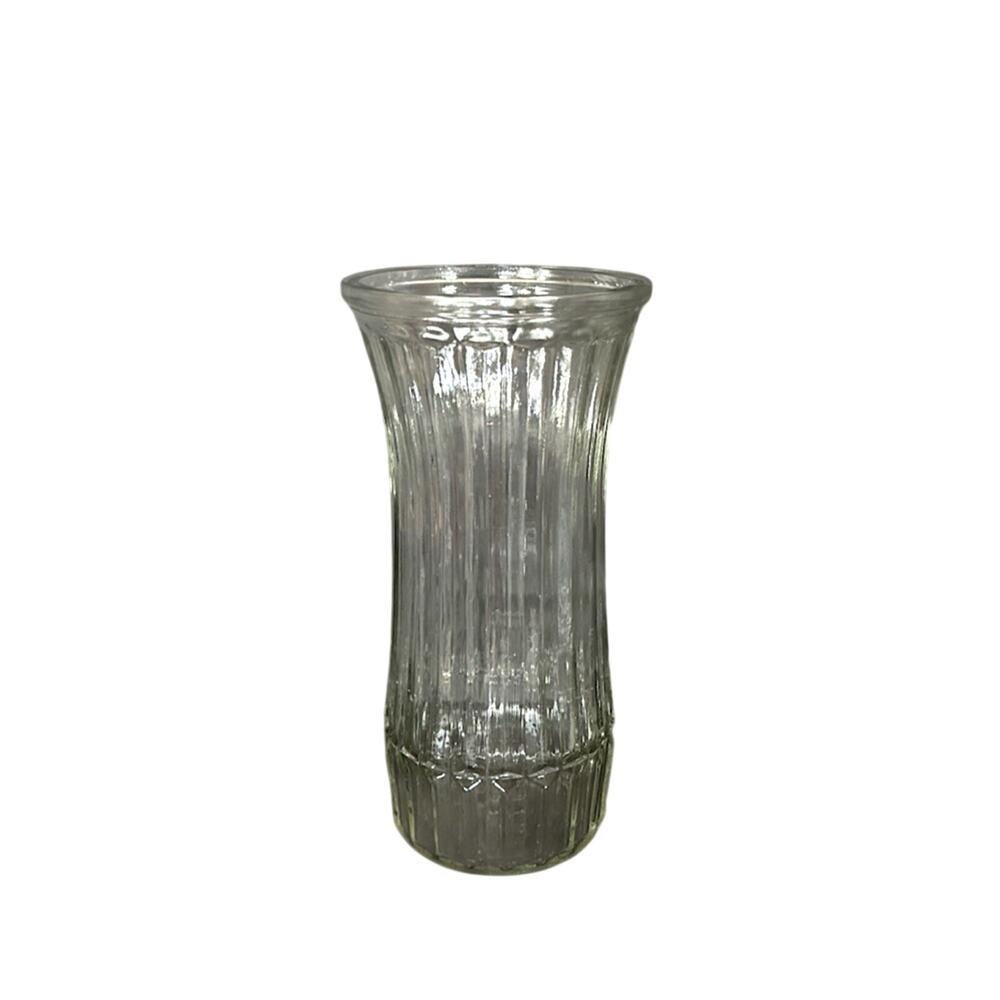VTG Hoosier Glass Vase Clear Ribbed Fluted Hourglass 4088-C USA 8.5" USA *GLOWS*